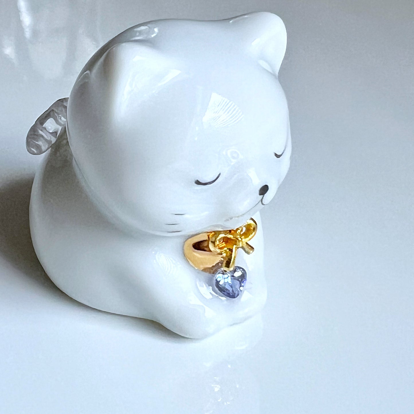 天然石を持ったなにとぞ猫