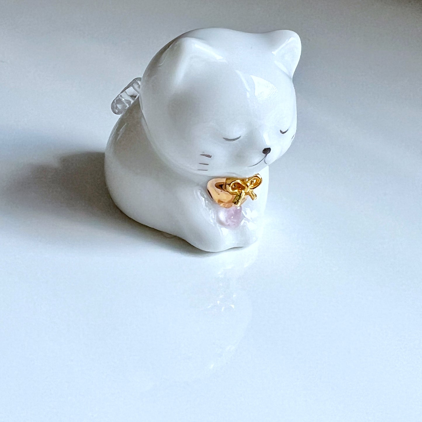 天然石を持ったなにとぞ猫