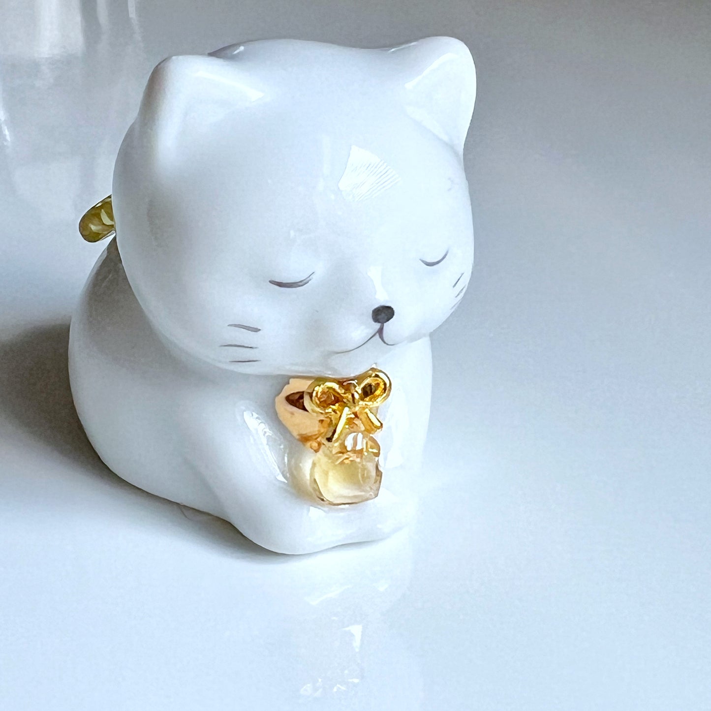 天然石を持ったなにとぞ猫