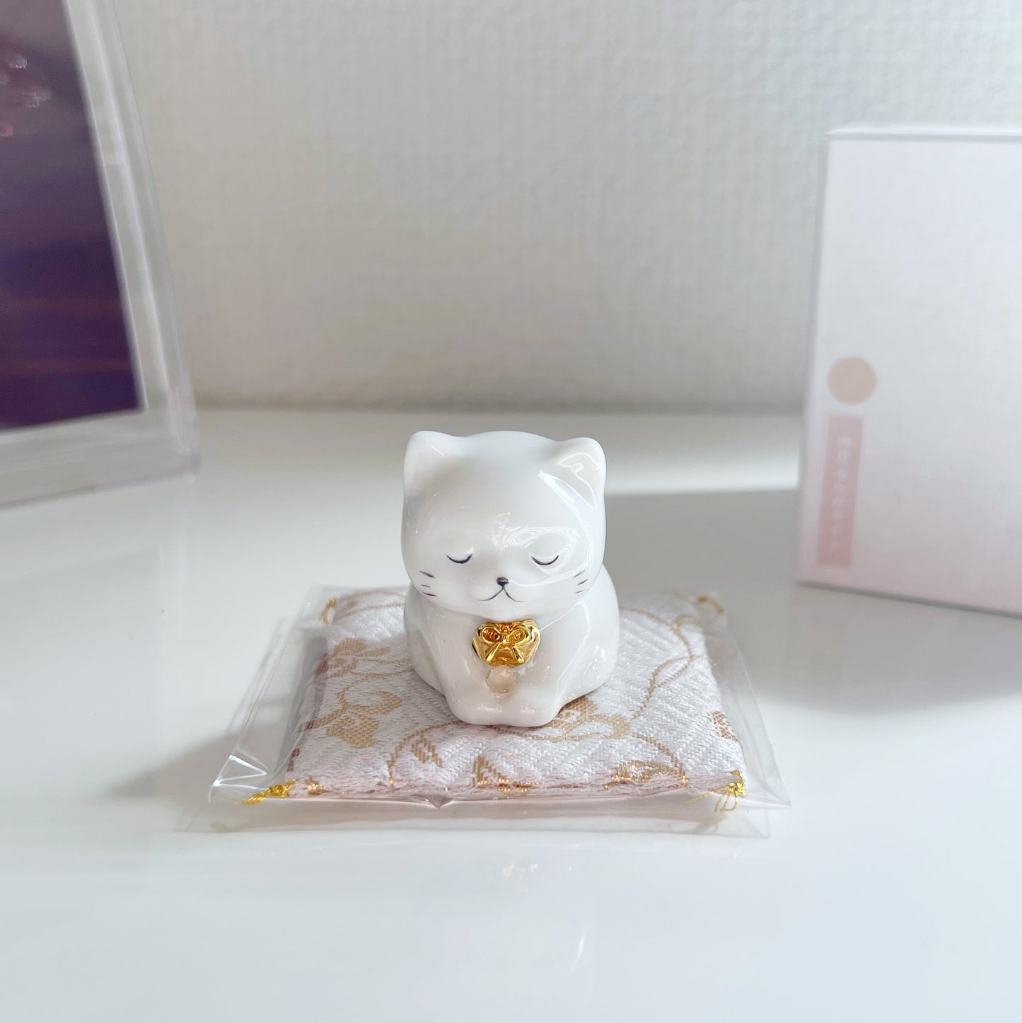 天然石を持ったなにとぞ猫