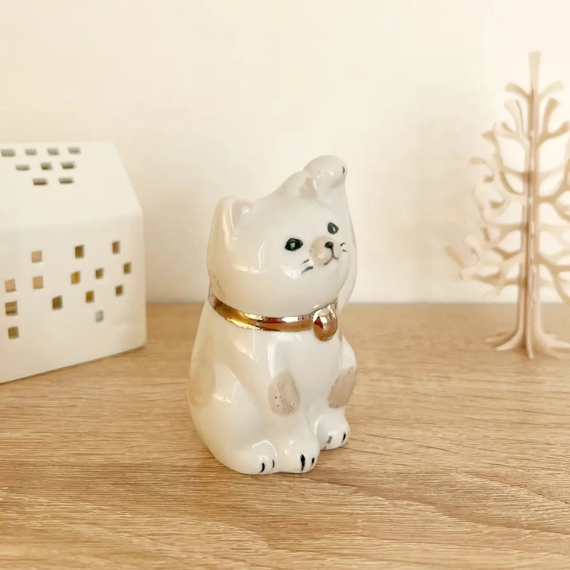 【招き猫1番人気】幸せ招き猫!ベージュのぶちの九谷焼招き猫!金ぶちちゃんと銀ぶちちゃん