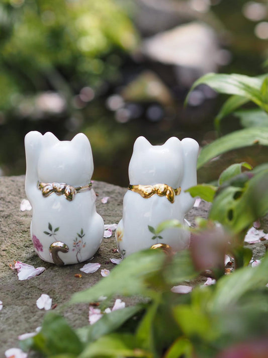 [Perfect as a gift 🎁 Name can be engraved] A small pair of botanical stylish beckoning cats [Set]