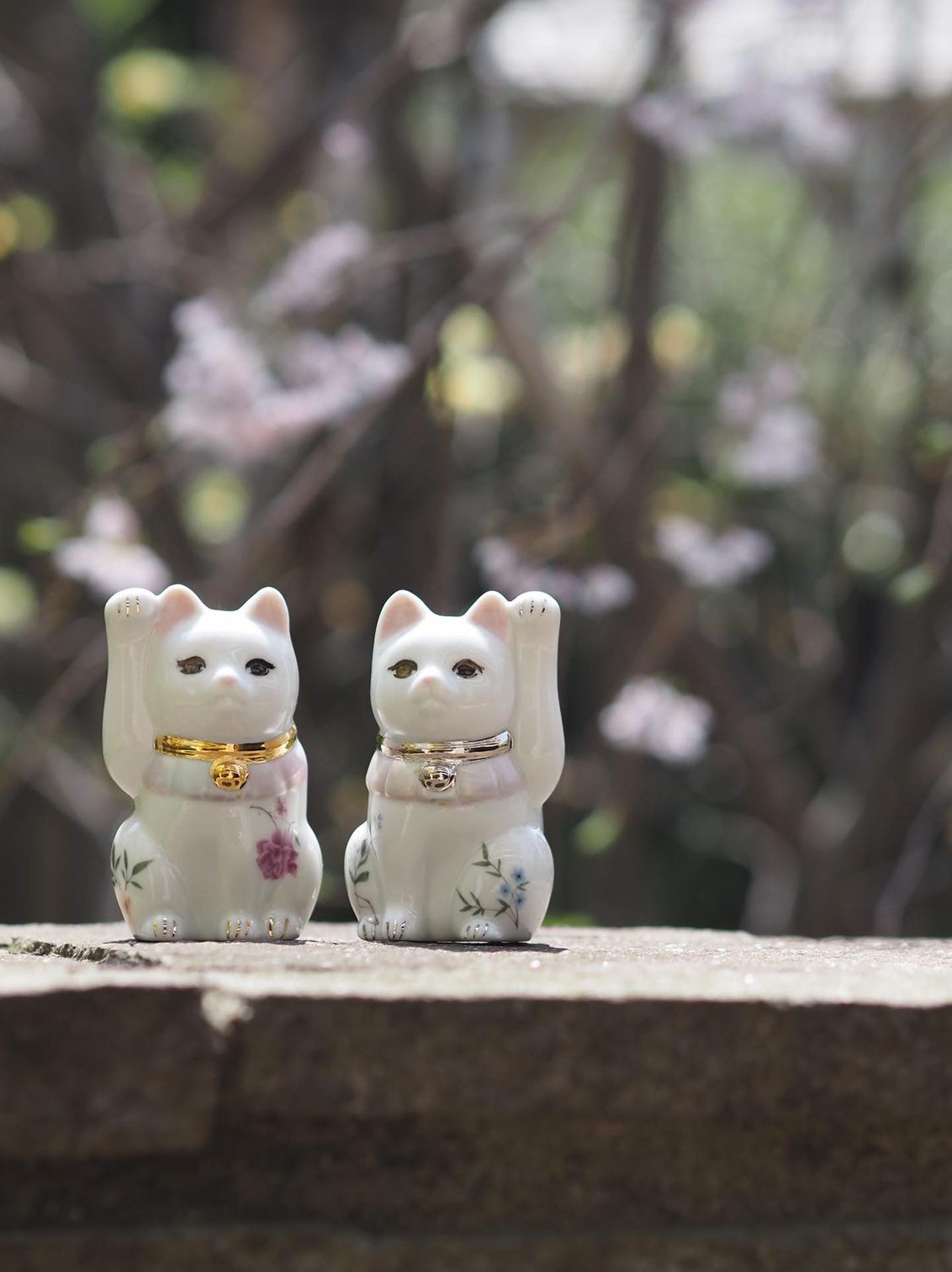 【幸せ招き】小さなペアのボタニカルおしゃれな招き猫【セット】