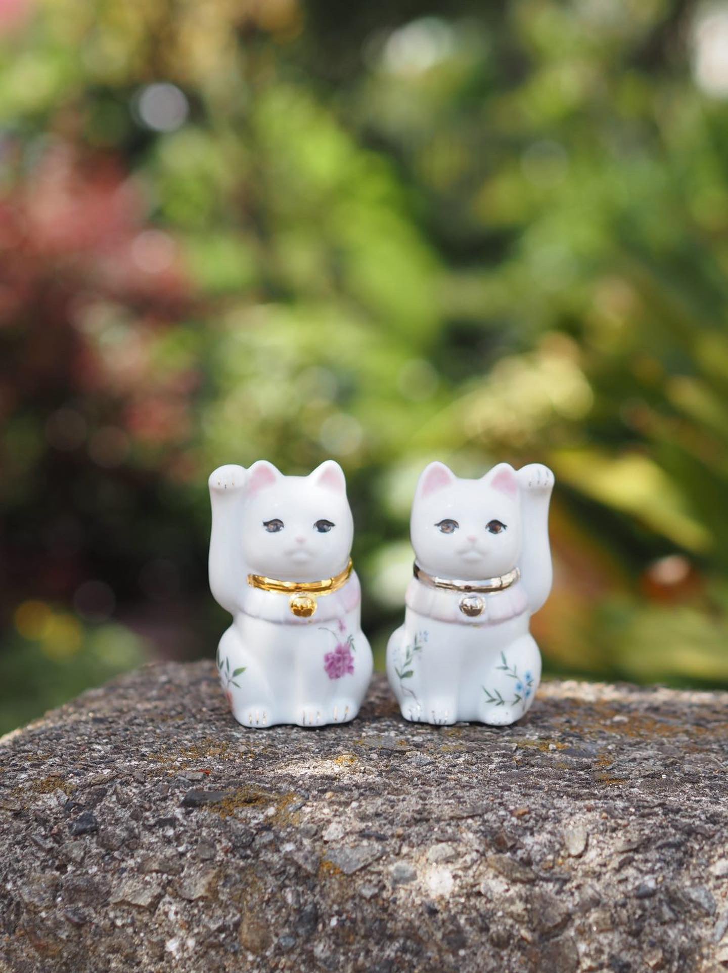 [Perfect as a gift 🎁 Name can be engraved] A small pair of botanical stylish beckoning cats [Set]