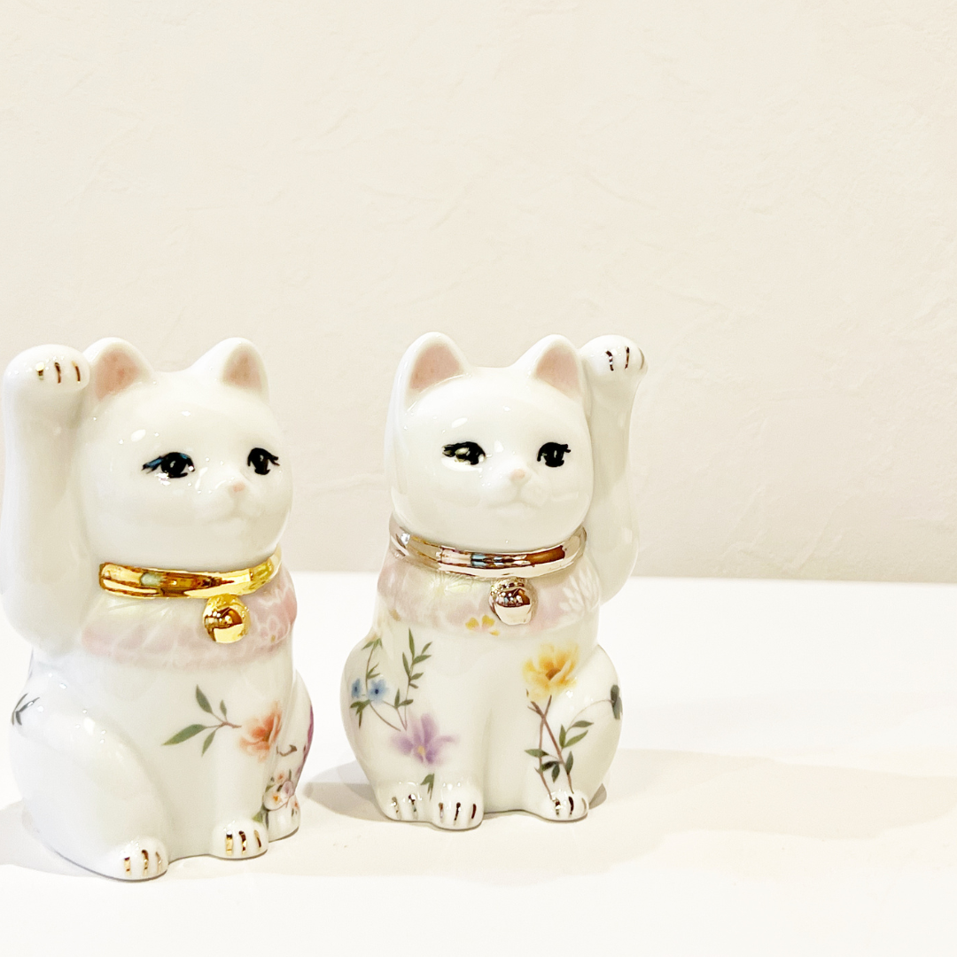 [Perfect as a gift 🎁 Name can be engraved] A small pair of botanical stylish beckoning cats [Set]